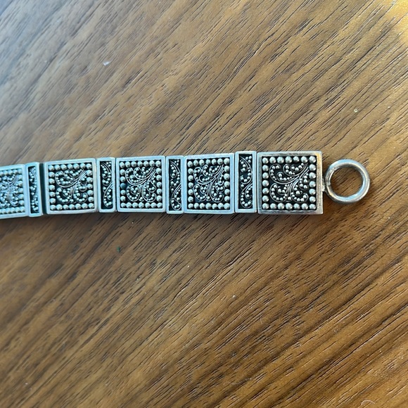 Lois Hill Vintage Granulation Filigree Toggle Sterling Silver Bangle Bracelet - Picture 3 of 8